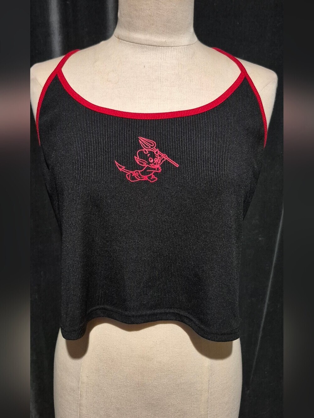 SHEIN Black Crop Tank with Red Trim and Graphic( Box C) - Picture 1 of 4